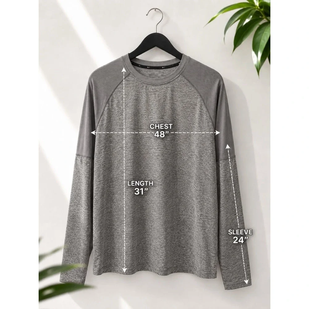 SIZE L- NIKE MEN'S HEATHER GRAY RAGLAN  LONG SLEEVE PERFORMANCE T-SHIRT